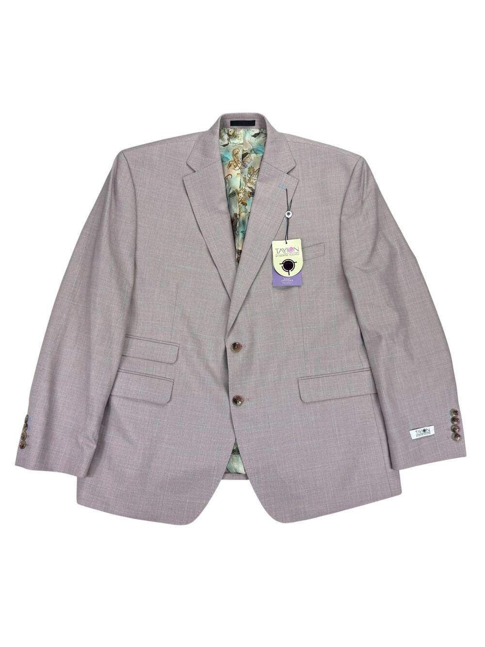 Tayion Mens Agordy Regular Fit Windowpane Suit Jacket Pink Blue 44S